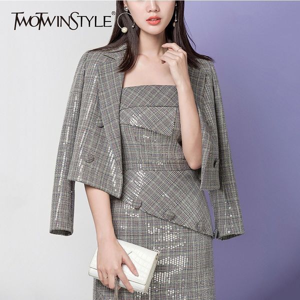 twotwinstyle heavy sequins plaid blazer coat female long sleeve double breasted short women's suits elegant fashion 2018 autumn, White;black
twotwinstyle heavy sequins plaid blazer coat female long sleeve double breasted short women's suits elegant fashion 2018 autumn, White;black