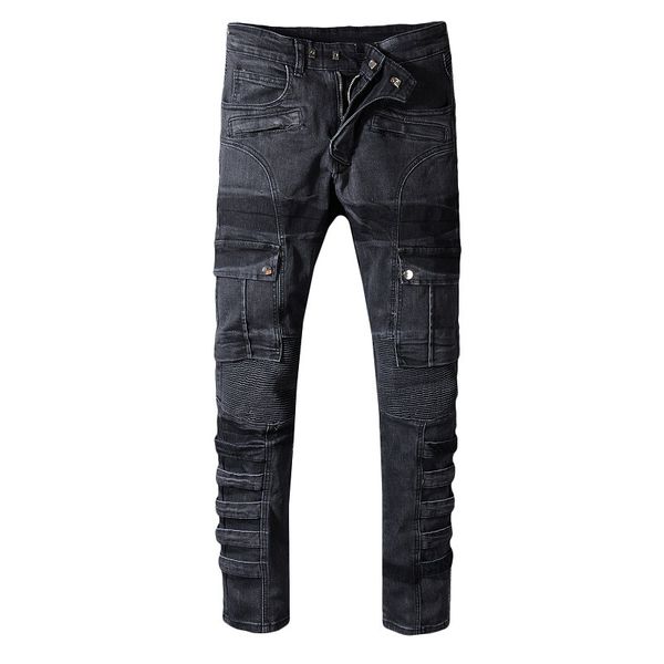 men's pockets patchwork black cargo biker jeans for motorcycle plus size slim fit pleated stretch denim pants, Blue
men's pockets patchwork black cargo biker jeans for motorcycle plus size slim fit pleated stretch denim pants, Blue