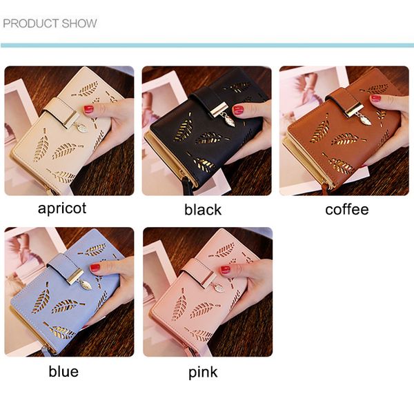 women pu leather wallet purse card holders hollow leaves fashion for coins money ie998, Red;black
women pu leather wallet purse card holders hollow leaves fashion for coins money ie998, Red;black