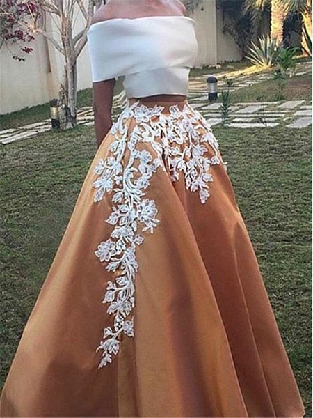 vintage satin two pieces prom dresses off shoulder short sleeve gold floor length formal evening party dresses robe de soiree, White;pink
vintage satin two pieces prom dresses off shoulder short sleeve gold floor length formal evening party dresses robe de soiree, White;pink