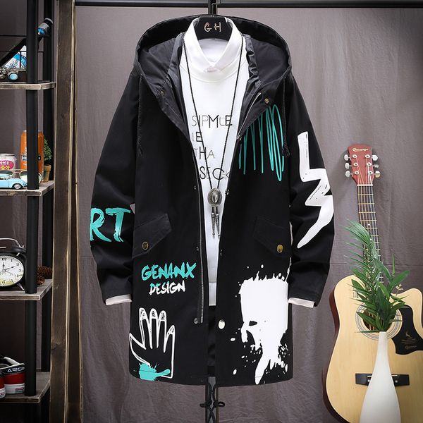 new fashion men's long trench coat pattern casual outwear hooded windbreaker black overcoat loose letters printed a19, Tan;black
new fashion men's long trench coat pattern casual outwear hooded windbreaker black overcoat loose letters printed a19, Tan;black