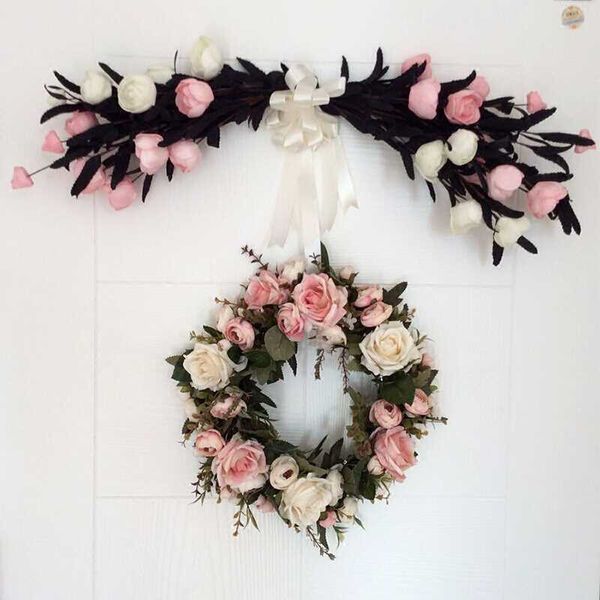 

simulation rose flower garland ornaments doors decorated round-shaped artificial flowers wreath lintel home wedding decoration