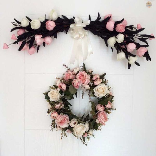 

simulation rose flower garland ornaments doors decorated round-shaped artificial flowers wreath lintel home wedding decoration