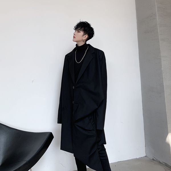 men irregular folds casual suit blazer jacket overcoat male japan street long suit coat outerwear stage show clothing, White;black
men irregular folds casual suit blazer jacket overcoat male japan street long suit coat outerwear stage show clothing, White;black