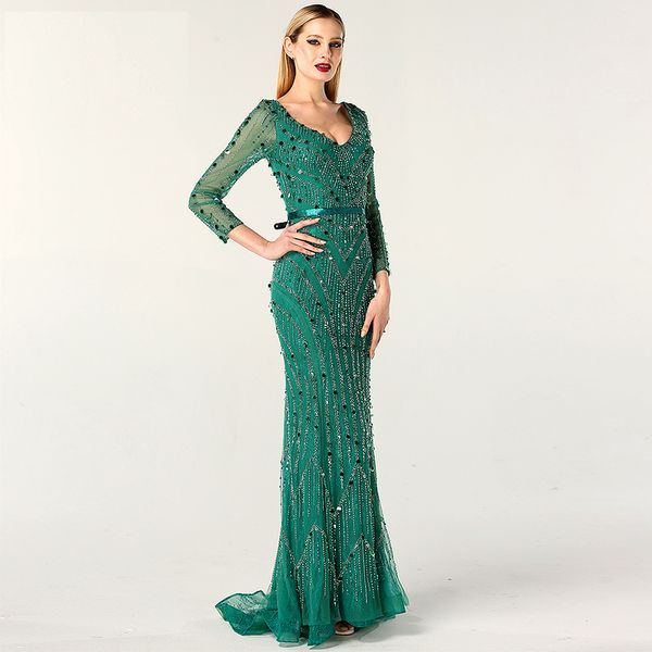 v neck illusion sleeve beading sheath long green evening dress prom dress real p, White;black
v neck illusion sleeve beading sheath long green evening dress prom dress real p, White;black