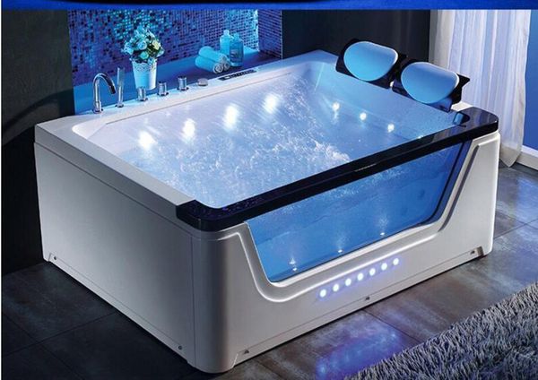 

1700mm Waterfall Right Skirt Whirlpool Bathtub Acrylic Hydromassage Surfing Massaging Tub Colourful LED Lights Swimming Pool NS3020, White