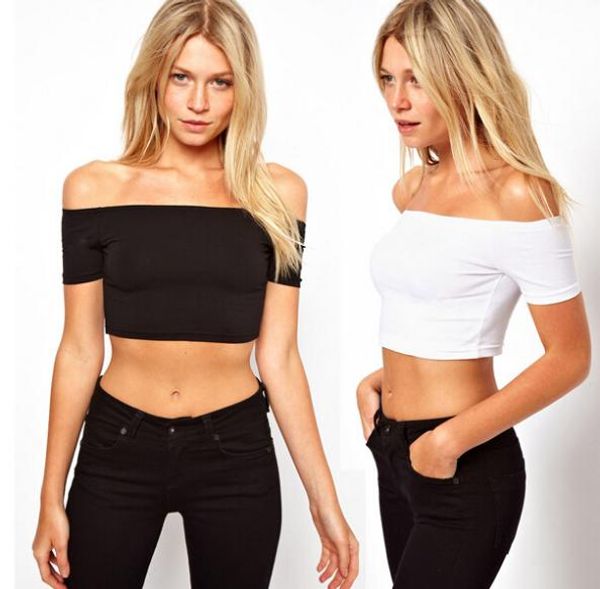 fashion summer t shirt women's black white crop off shoulder tees short sleeve fashion
fashion summer t shirt women's black white crop off shoulder tees short sleeve fashion