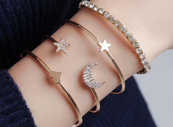 simple fashion star month set diamond smooth heart star bracelet four piece set wholesale, Black
simple fashion star month set diamond smooth heart star bracelet four piece set wholesale, Black