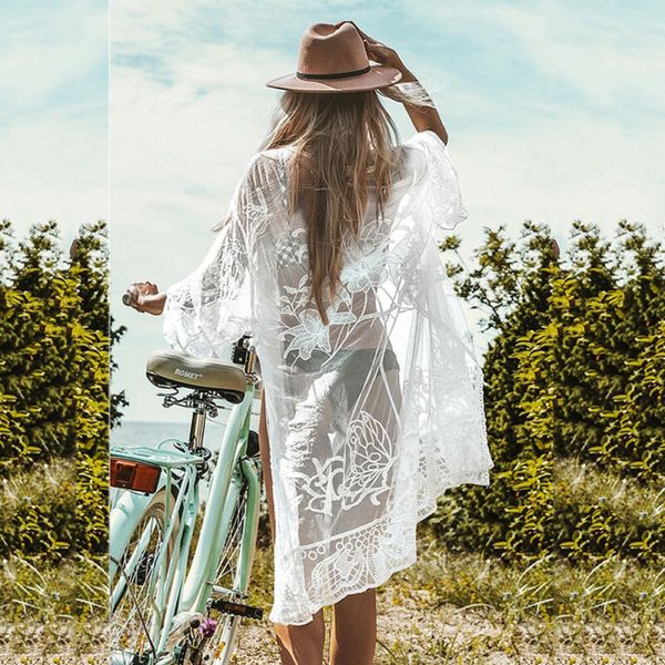 women's swimwear 2021 summer mujer women beach dress kimono bikini cover up cardigan floral lace long sleeve beachwear sundress, White;black
women's swimwear 2021 summer mujer women beach dress kimono bikini cover up cardigan floral lace long sleeve beachwear sundress, White;black