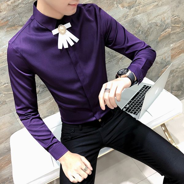 fashion new men shirt slim fit tuxedo shirt men bow long sleeve night club singer costume casual dress shirts male camisa, White;black
fashion new men shirt slim fit tuxedo shirt men bow long sleeve night club singer costume casual dress shirts male camisa, White;black