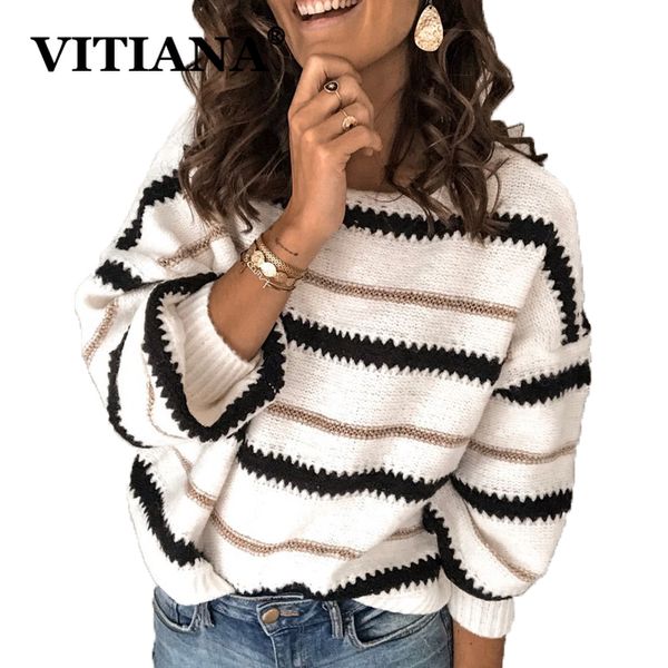 vitiana casual knitted sweater women autumn 2019 long sleeve pullover knit sweaters femme striped elegant loose winter clothes, White;black
vitiana casual knitted sweater women autumn 2019 long sleeve pullover knit sweaters femme striped elegant loose winter clothes, White;black