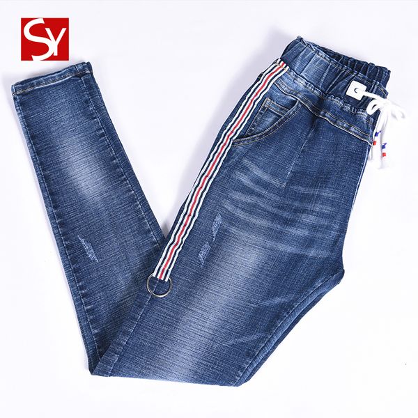 high-waisted jeans for women fall outfit for spring and fall women slim slim feet long pants plus size, Blue