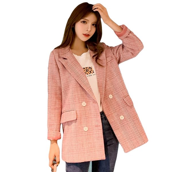 female suit coat elegant autumn women jackets outwear 2020 vintage plaid double breasted women blazer oversized, White;black
female suit coat elegant autumn women jackets outwear 2020 vintage plaid double breasted women blazer oversized, White;black
