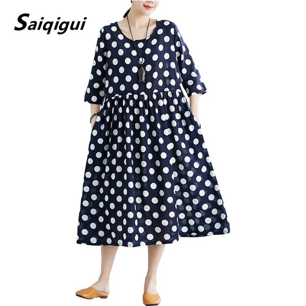 saiqigui 2019 spring summer dress elegant large size women dress casual loose a-line dot cotton linen vestidos robe femme, Black;gray
saiqigui 2019 spring summer dress elegant large size women dress casual loose a-line dot cotton linen vestidos robe femme, Black;gray