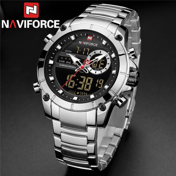 naviforce watch men waterproof quartz digital led male clock sport stainless steel man wristwatch 9163, Slivery;brown
naviforce watch men waterproof quartz digital led male clock sport stainless steel man wristwatch 9163, Slivery;brown