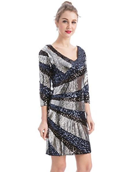 maner women's 1920s sequin glitter v-neck 3/4 sleeve bodycon cocktail party dress, Black;gray
maner women's 1920s sequin glitter v-neck 3/4 sleeve bodycon cocktail party dress, Black;gray