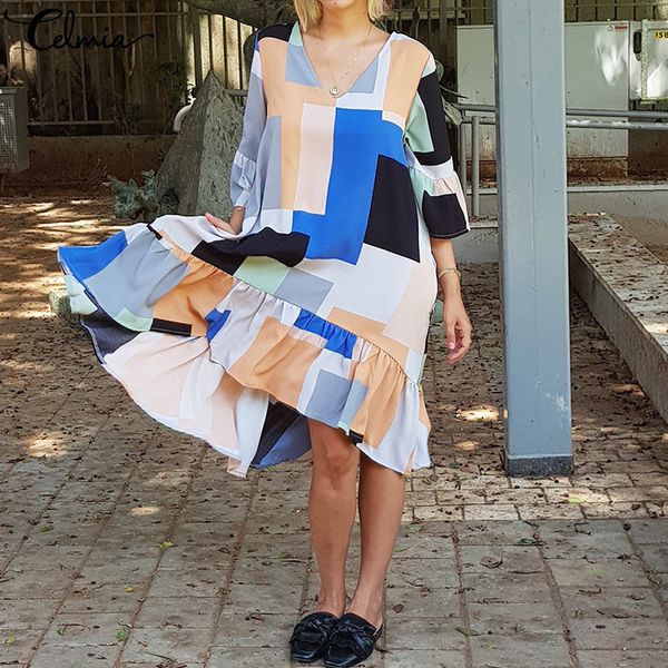 celmia 2019 summer midi dress women printed dress casual loose patchwork party ruffles tunic shirt vestidos robe mujer plus size, Black;gray
celmia 2019 summer midi dress women printed dress casual loose patchwork party ruffles tunic shirt vestidos robe mujer plus size, Black;gray