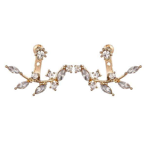 girls crystal rhinestone front-back earrings women tree leaf stud earring, Golden 
girls crystal rhinestone front-back earrings women tree leaf stud earring, Golden