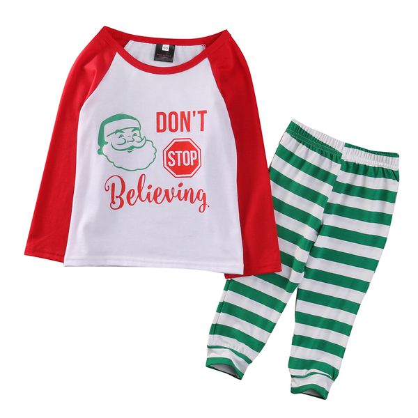 Xmas Kids Baby Boys Girls Christmas Nightwear Sleepwear Pajamas Striped Pants 2pcs Pyjamas Sets Size 1-6t