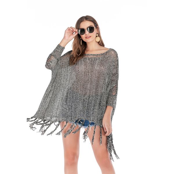large size sequined sweater 2019 spring and autumn fashion loose thin hollow cloak shawl bat blouse fringed side coat sweater, Black
large size sequined sweater 2019 spring and autumn fashion loose thin hollow cloak shawl bat blouse fringed side coat sweater, Black