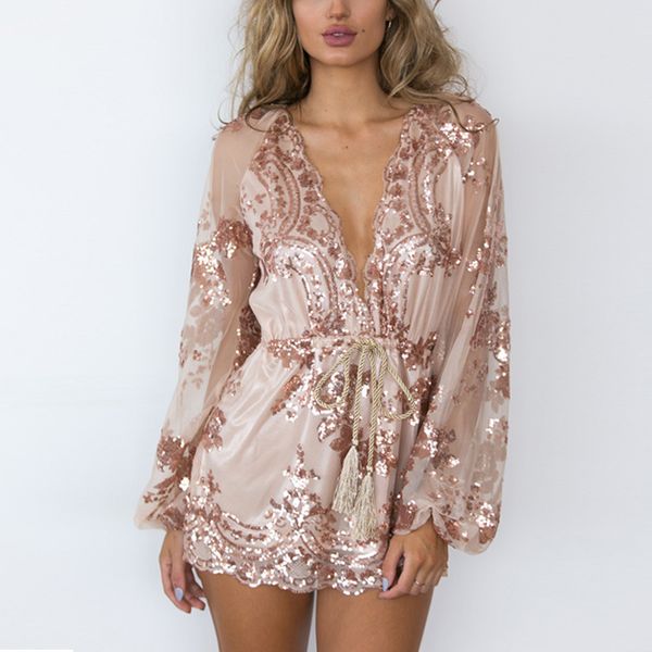 club lace sequined jumpsuit women black golden v neck sheer loose fashion clubwear playsuits, Black;white
club lace sequined jumpsuit women black golden v neck sheer loose fashion clubwear playsuits, Black;white