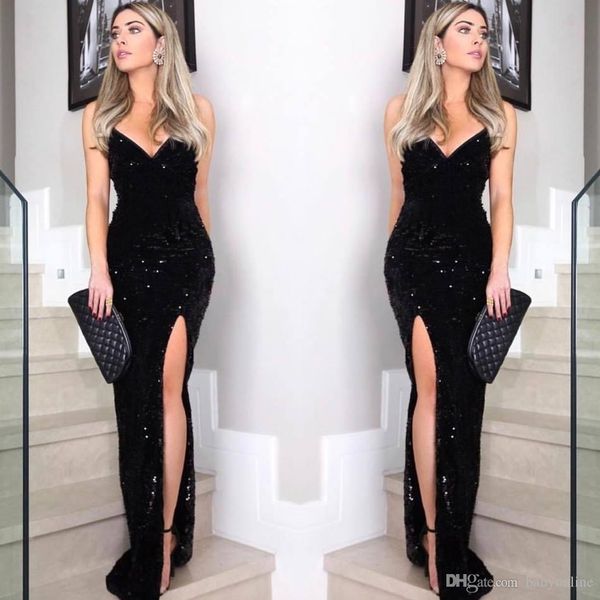 black sequins evening dresses split sweetheart long prom gowns red carpet dress bridesmaids gowns, Black;red
black sequins evening dresses split sweetheart long prom gowns red carpet dress bridesmaids gowns, Black;red