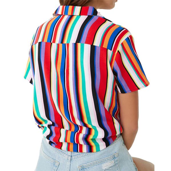 women's blouses & shirts printing short sleeve woman blouse summer striped rainbow, White
women's blouses & shirts printing short sleeve woman blouse summer striped rainbow, White