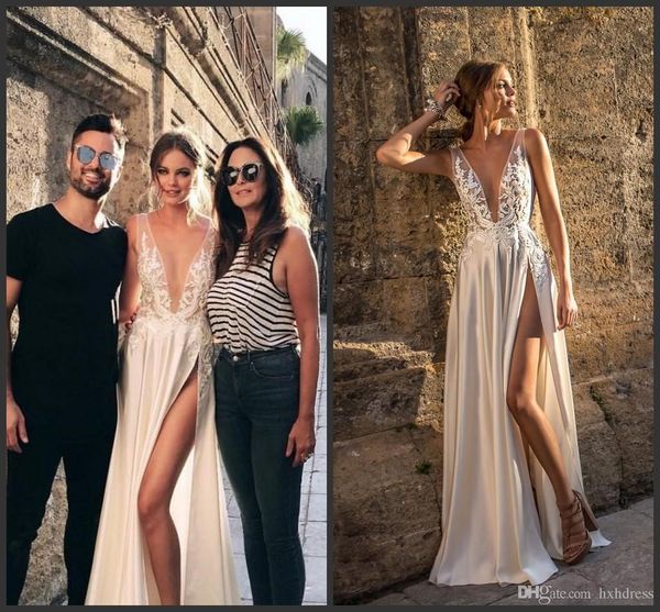 2020 new berta illusion backless wedding dresses front split plunging neckline appliques bridal gown floor length a line wedding dress 661, White
2020 new berta illusion backless wedding dresses front split plunging neckline appliques bridal gown floor length a line wedding dress 661, White