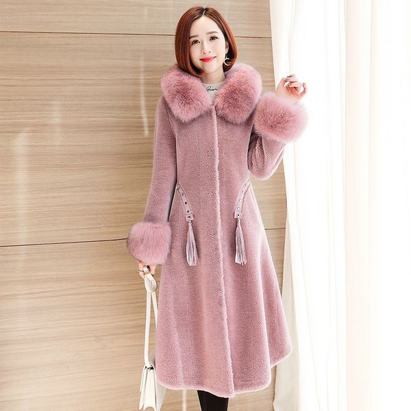 women's fur & faux real coat collar wool jacket autumn winter women clothes 2021 korean vintage sheep shearling suede lining t3764, Black
women's fur & faux real coat collar wool jacket autumn winter women clothes 2021 korean vintage sheep shearling suede lining t3764, Black