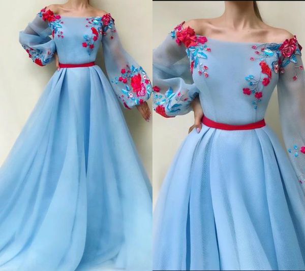 2020 light blue prom dresses appliqued lace a line floor length fairy evening dress custom made long sleeve special occasion gowns, Black
2020 light blue prom dresses appliqued lace a line floor length fairy evening dress custom made long sleeve special occasion gowns, Black