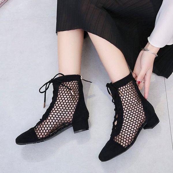 fashion womens summer ankle boots mesh shoes middle heels lady platform pumps lace up shoe female, Black
fashion womens summer ankle boots mesh shoes middle heels lady platform pumps lace up shoe female, Black