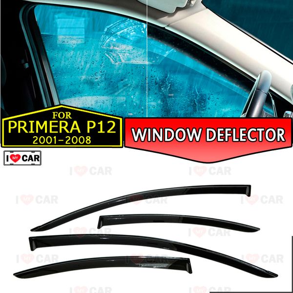 window deflector for nissan primera p12 2001-2008 car window deflector wind guard vent sun rain visor cover car decor 
window deflector for nissan primera p12 2001-2008 car window deflector wind guard vent sun rain visor cover car decor