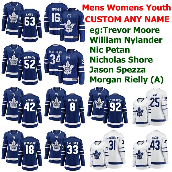 Toronto Maple Leafs Jerseys Womens Trevor Moore Jersey William Nylander Nic Petan Nicholas Shore Jason Spezza Hockey Jerseys Custom Stitched