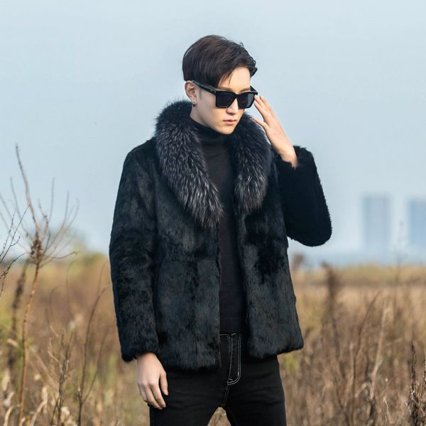 real genunie natural fur coat with raccoon fur collar men fashion jacket warm winter custom any size, Black
real genunie natural fur coat with raccoon fur collar men fashion jacket warm winter custom any size, Black
