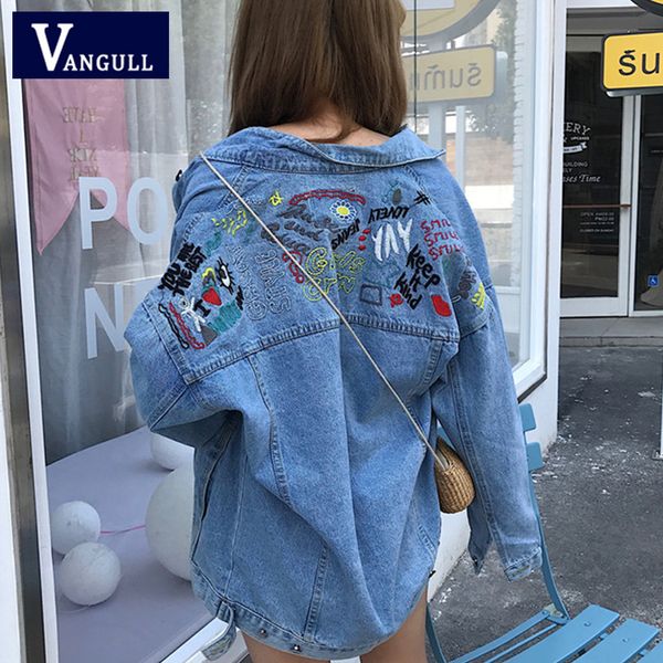 vangull 2019 autumn new korean women embroidery denim jacket single breasted long sleeve loose personality graffiti jean coat, Black;brown
vangull 2019 autumn new korean women embroidery denim jacket single breasted long sleeve loose personality graffiti jean coat, Black;brown