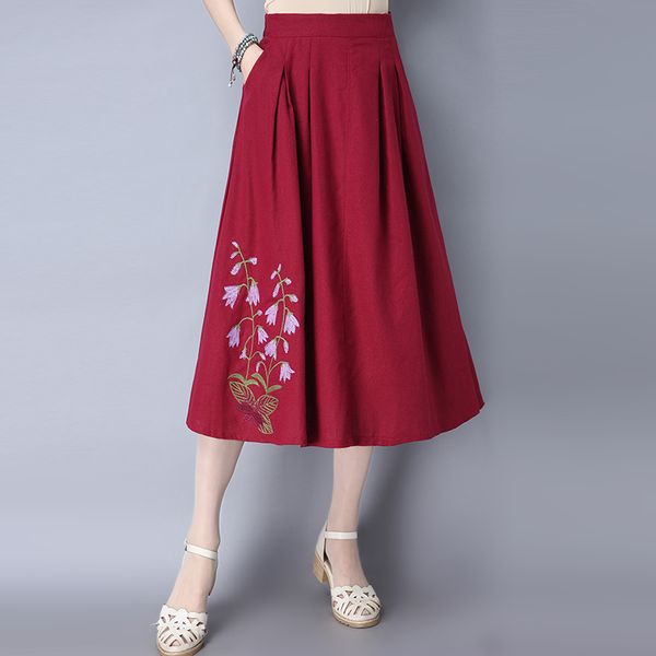 elegant women skirt mid waist pleated mid-calf skirt vintage floral embroidery a line cotton linen skirts, Black
elegant women skirt mid waist pleated mid-calf skirt vintage floral embroidery a line cotton linen skirts, Black