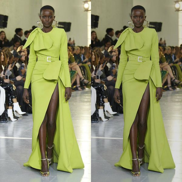2020 green evening dresses jewel long sleeves high-split bow sash sell prom dress tiered ruched sweep train custom made party gown, Black;red
2020 green evening dresses jewel long sleeves high-split bow sash sell prom dress tiered ruched sweep train custom made party gown, Black;red
