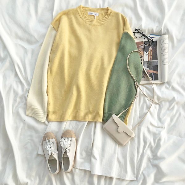 patchwork thick casual o-neck loose long sleeve knit pullover sweater, White;black
patchwork thick casual o-neck loose long sleeve knit pullover sweater, White;black
