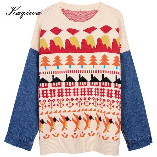 women's sweaters autumn and winter 2021 slouchy round neck denim splicing sweater loose outside wear all kinds of knitwear b-170, White;black
women's sweaters autumn and winter 2021 slouchy round neck denim splicing sweater loose outside wear all kinds of knitwear b-170, White;black