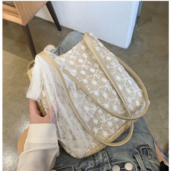 korean style summer straw woven bag fashion shoulder bag casual bucket