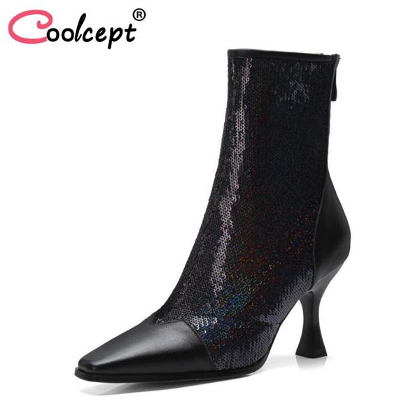 coolcept size 34-43 women high heel boots real leather zipper mixed color mid calf boots ornate fashion shoes woman footwear, Black
coolcept size 34-43 women high heel boots real leather zipper mixed color mid calf boots ornate fashion shoes woman footwear, Black