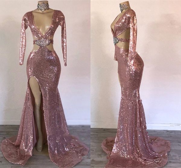 sequined mermaid prom dresses cutaway sides robes de soiree side split long sleeves evening dress sweep train cocktail party gowns, Black
sequined mermaid prom dresses cutaway sides robes de soiree side split long sleeves evening dress sweep train cocktail party gowns, Black