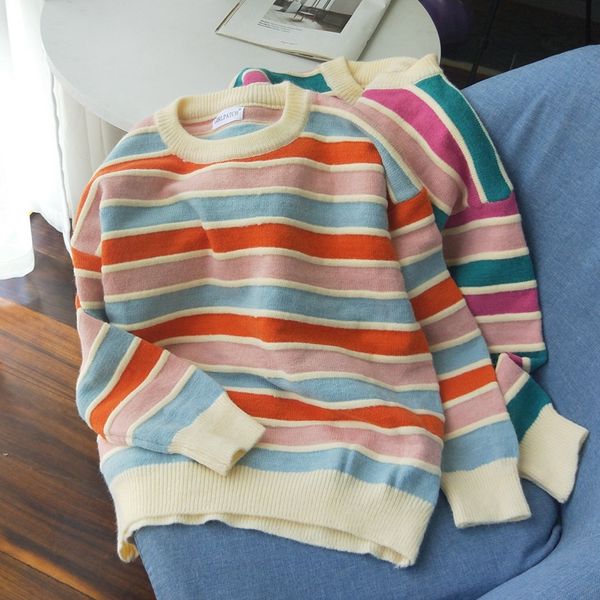 2020 autumn winter women fashion knit sweaters o-neck rainbow stripe sweaters knit clothing, White;black
2020 autumn winter women fashion knit sweaters o-neck rainbow stripe sweaters knit clothing, White;black