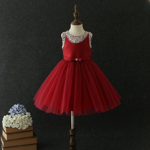 

retail childrens princess dress sequins bow beading flower girl dresses for wedding dress baby girl party prom pettiskirt boutique clothes, Red;yellow