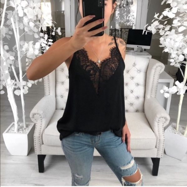 2019 women lace vest sleeveless loose camisole casual summer strappy v-neck tank black khaki wine red regata feminina n4, White
2019 women lace vest sleeveless loose camisole casual summer strappy v-neck tank black khaki wine red regata feminina n4, White
