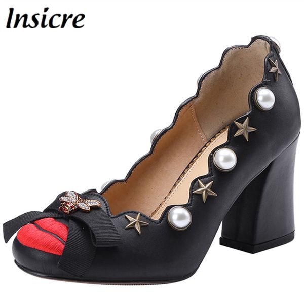 insicre women pumps cow leather thick heels 8.5 cm butterfly-knot bead red-lips summer female high heel shoes black round toe
insicre women pumps cow leather thick heels 8.5 cm butterfly-knot bead red-lips summer female high heel shoes black round toe