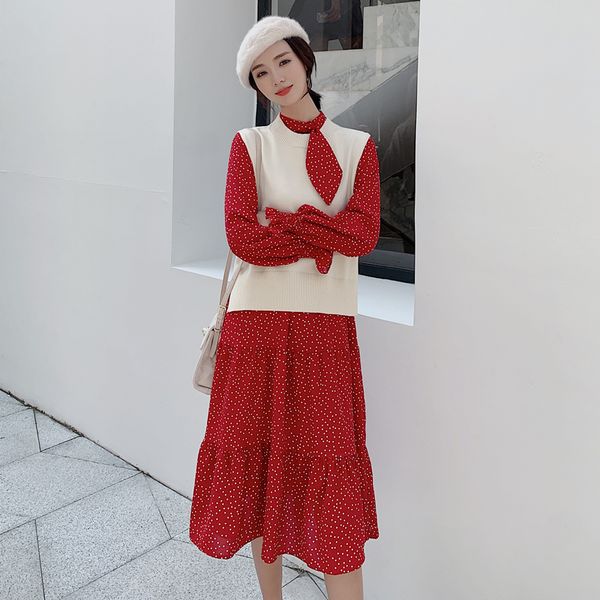 new fashion women dress polka dot elaborate waistcoat outfit dresses red black 6269, Black;gray
new fashion women dress polka dot elaborate waistcoat outfit dresses red black 6269, Black;gray