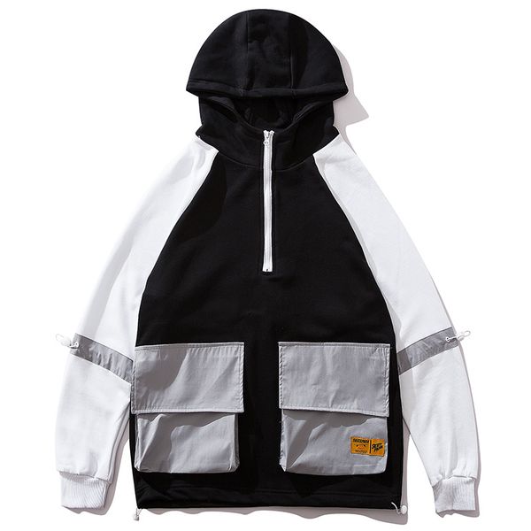 back drawstring high street sweatshirt couple wear hoodies men big pockets patchwork pullover cargo style half zipper men hooded, Black
back drawstring high street sweatshirt couple wear hoodies men big pockets patchwork pullover cargo style half zipper men hooded, Black