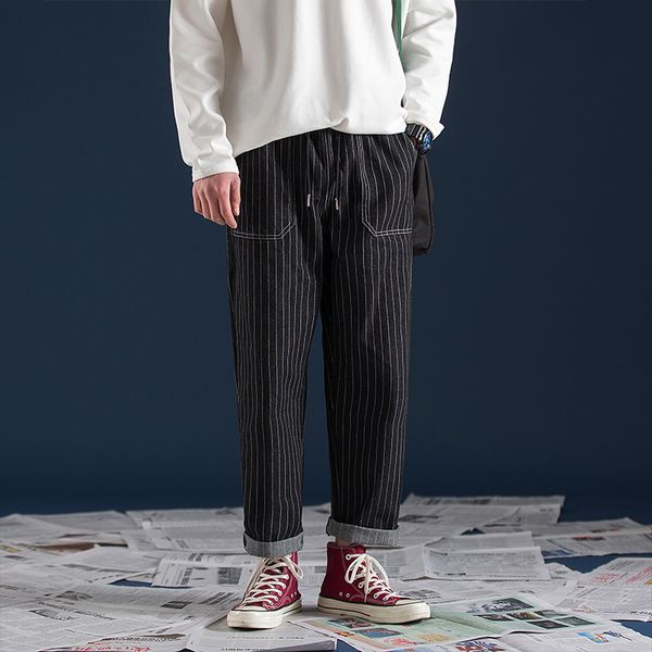 2019 new pattern personality stripe trend easy leisure time directly cuffless trousers male jeans hip hop japan style black, Blue
2019 new pattern personality stripe trend easy leisure time directly cuffless trousers male jeans hip hop japan style black, Blue