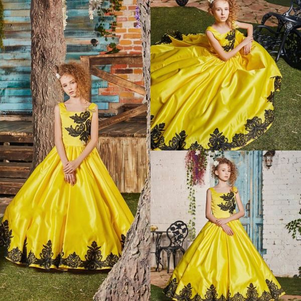 satin yellow flower girls dresses floor length black appliques ball gown girls pageant dresses kid formal wear clothes, White;blue
satin yellow flower girls dresses floor length black appliques ball gown girls pageant dresses kid formal wear clothes, White;blue
